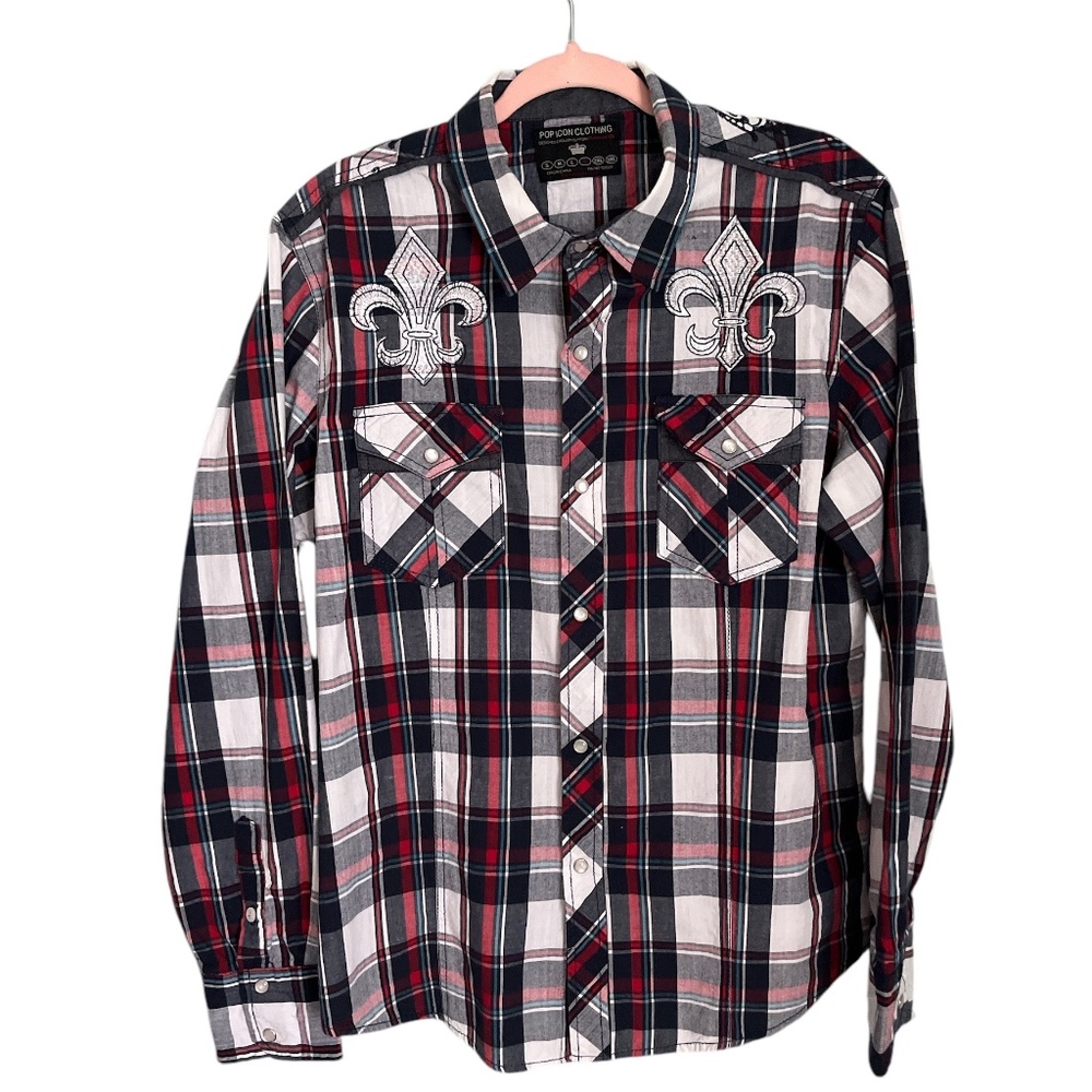 Pop Icon Clothing Men’s Fleur-de-lis Western Style Button Down Shirt XL